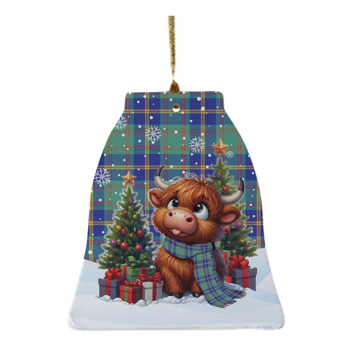 Scottish US Marine Clan Tartan Ceramic Ornament Cute Highland Cow Christmas Bell Style Tartan Plaid