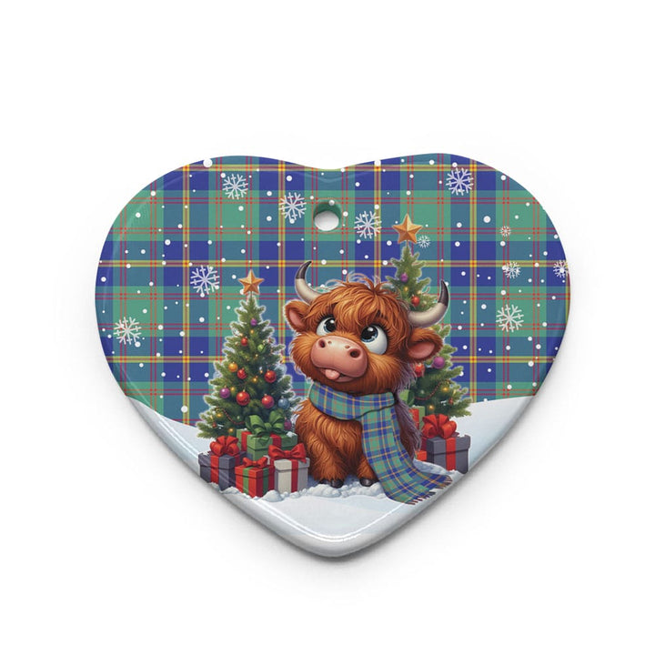 Scottish US Marine Clan Tartan Ceramic Ornament Cute Highland Cow Christmas Heart Style Tartan Plaid
