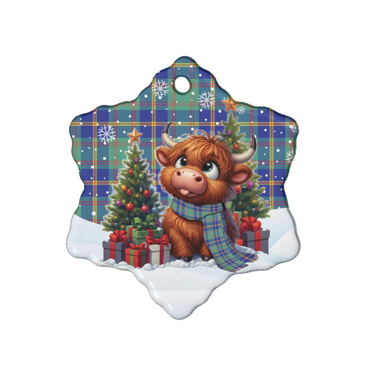 Scottish US Marine Clan Tartan Ceramic Ornament Cute Highland Cow Christmas Snow Flake Style Tartan Plaid