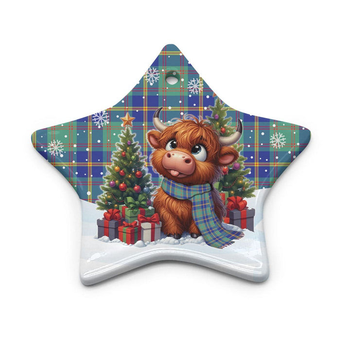 Scottish US Marine Clan Tartan Ceramic Ornament Cute Highland Cow Christmas Star Style Tartan Plaid