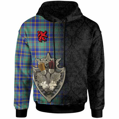 Scottish US Marine Clan Tartan Hoodie - Half Thistle Flowers Celtic Design Front Side Tartan Plaid