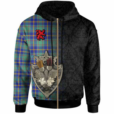 Scottish US Marine Clan Tartan Hoodie - Half Thistle Flowers Celtic Design Zip-up Tartan Plaid