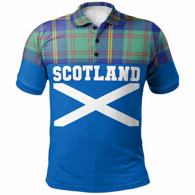 Scottish US Marine Clan Tartan Polo Shirt - Lion Rampant of Scotland With Flag Front Side Tartan Plaid