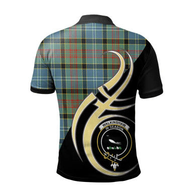 Scottish Walkinshaw Clan Crest Tartan Polo Shirt Believe in Me Back Side Tartan Plaid