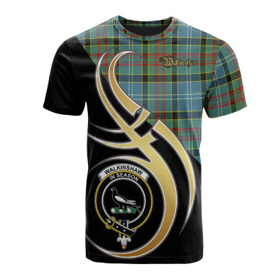 Scottish Walkinshaw Clan Crest Tartan T-Shirt Believe in Me Front Side Tartan Plaid