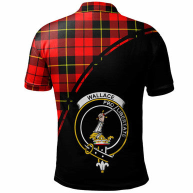 Scottish Wallace Clan Crest Tartan Curve Polo Shirt Back Side Tartan Plaid