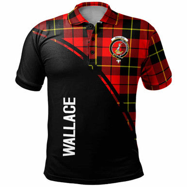 Scottish Wallace Clan Crest Tartan Curve Polo Shirt Front Side Tartan Plaid