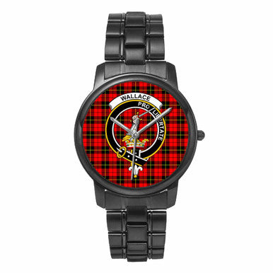 Scottish Wallace Clan Crest Tartan Folding Clasp Steel Quartz Watches Tartan Plaid Black 1