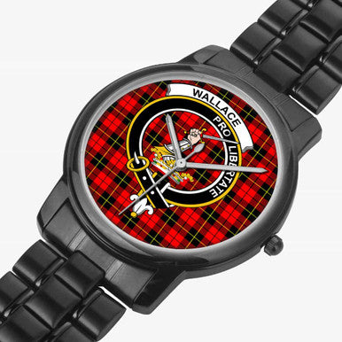 Scottish Wallace Clan Crest Tartan Folding Clasp Steel Quartz Watches Tartan Plaid Black 2