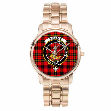 Scottish Wallace Clan Crest Tartan Folding Clasp Steel Quartz Watches Tartan Plaid Rose Gold 1