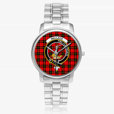 Scottish Wallace Clan Crest Tartan Folding Clasp Steel Quartz Watches Tartan Plaid Silver 1