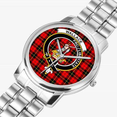 Scottish Wallace Clan Crest Tartan Folding Clasp Steel Quartz Watches Tartan Plaid Silver 2