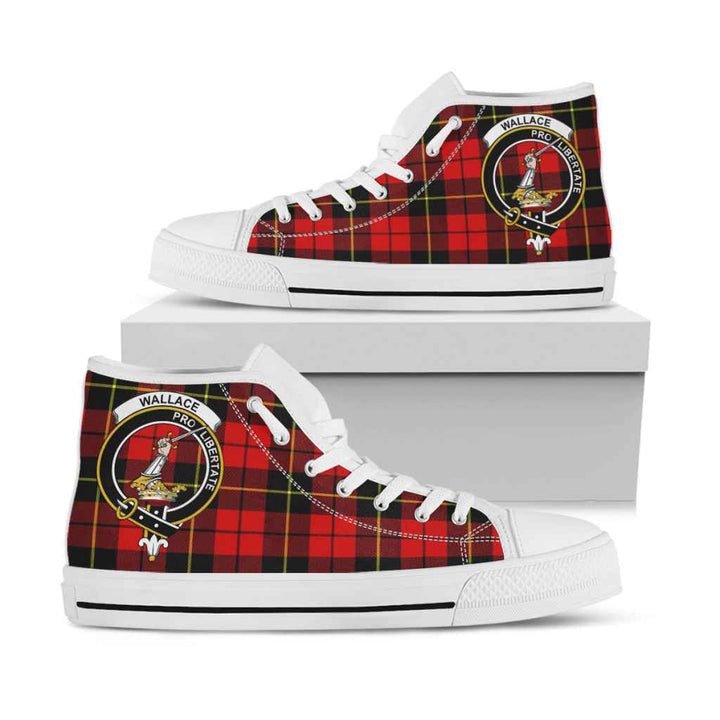 Scottish Wallace Clan Crest Tartan High Top Shoes White Sole Tartan Plaid
