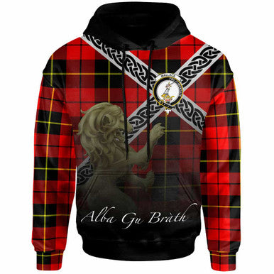 Scottish Wallace Clan Crest Tartan Hoodie - Scotland Lion Front Side Tartan Plaid