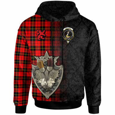 Scottish Wallace Clan Crest Tartan Hoodie - Half Thistle Flowers Celtic Design Front Side Tartan Plaid