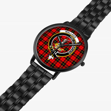 Scottish Wallace Clan Crest Tartan Instafamous Steel Quartz Watches Tartan Plaid Black 2