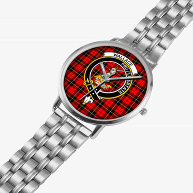 Scottish Wallace Clan Crest Tartan Instafamous Steel Quartz Watches Tartan Plaid Silver 2