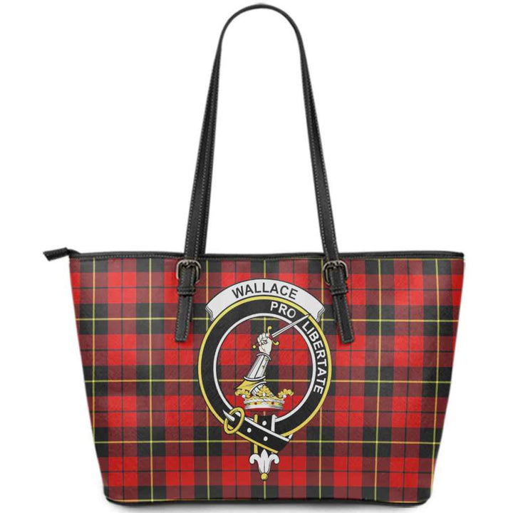 Scottish Wallace Clan Crest Tartan Leather Tote Tartan Plaid