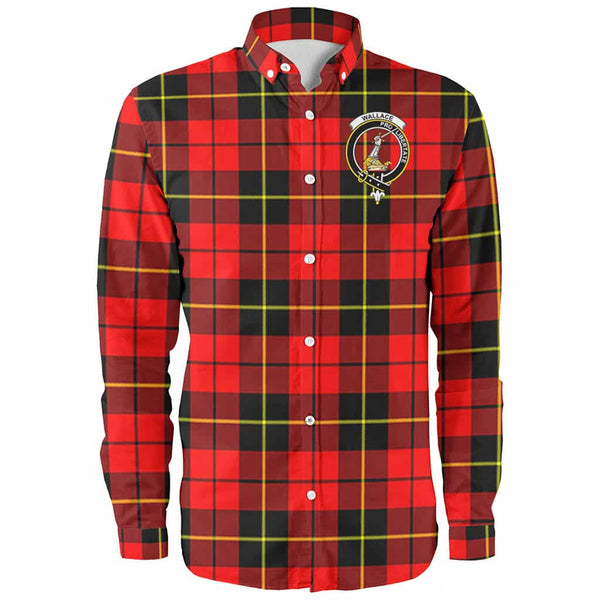 Scottish Wallace Clan Crest Tartan Long Sleeve Shirt Front Side Tartan Plaid
