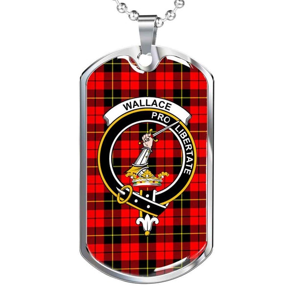 Scottish Wallace Clan Crest Tartan Military Dog Tag Necklace Tartan Plaid 1