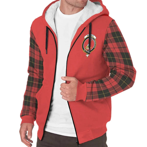 Scottish Wallace Clan Crest Tartan Plaid Sleeve Sherpa Hoodie