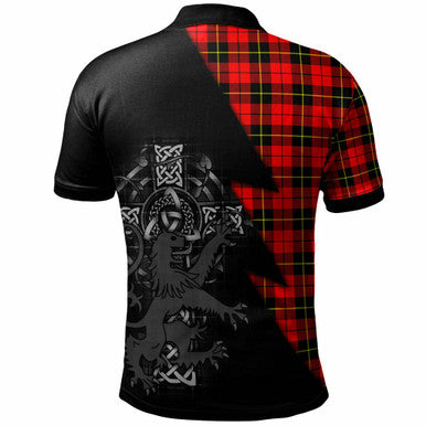 Scottish Wallace Clan Crest Tartan Polo Shirt - Lion Rampant Celtic Cross Flash Style Back Side Tartan Plaid