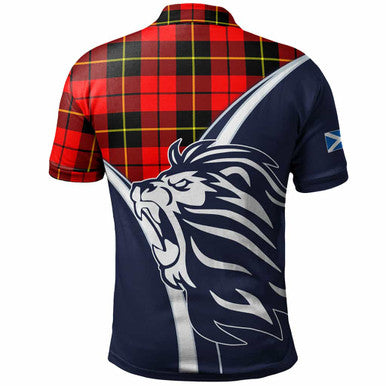 Scottish Wallace Clan Crest Tartan Polo Shirt - Scottish Flag With Lion Back Side Tartan Plaid