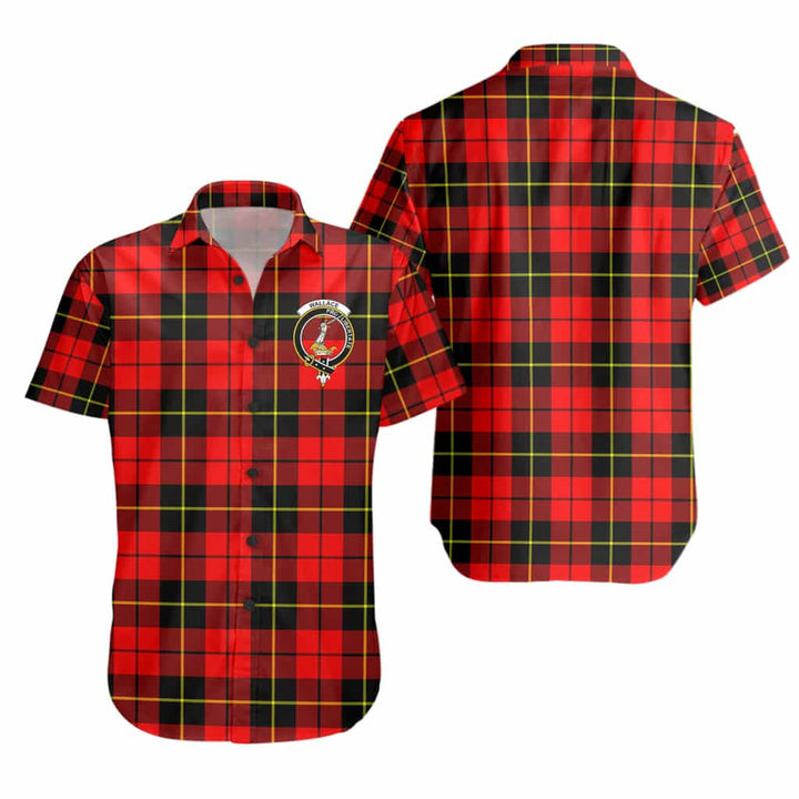Scottish Wallace Clan Crest Tartan Short Sleeve Shirt Tartan Plaid