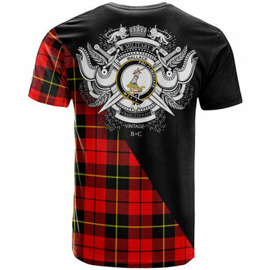 Scottish Wallace Clan Crest Tartan T-Shirt - Military Logo Back Side Tartan Plaid