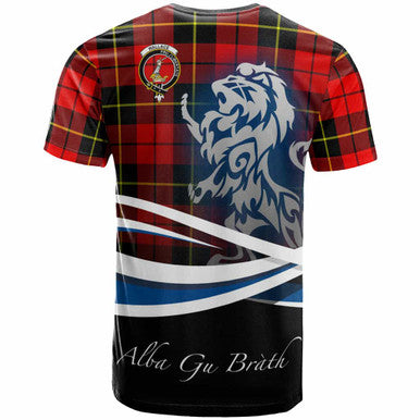 Scottish Wallace Clan Crest Tartan T-Shirt - Scotland Lion Back Side Tartan Plaid