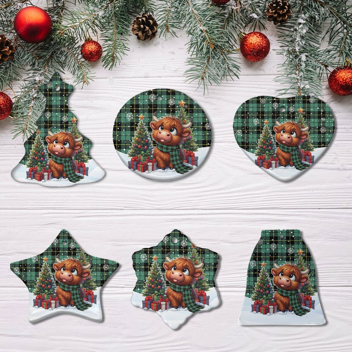 Scottish Wallace Hunting Ancient Clan Tartan Ceramic Ornament Cute Highland Cow Christmas All Style Tartan Plaid