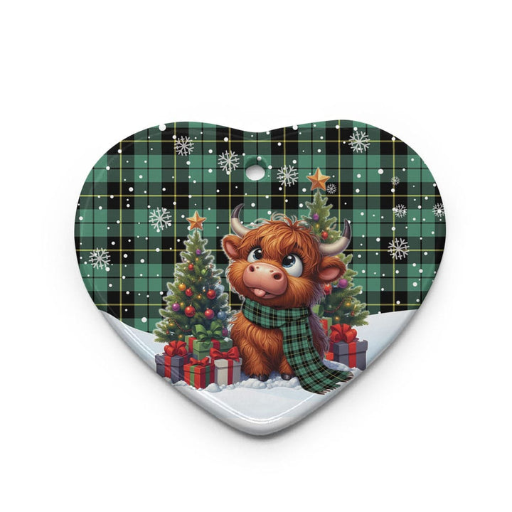 Scottish Wallace Hunting Ancient Clan Tartan Ceramic Ornament Cute Highland Cow Christmas Heart Style Tartan Plaid