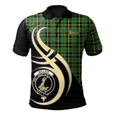 Scottish Wallace Hunting - Green Clan Crest Tartan Polo Shirt Believe in Me Front Side Tartan Plaid