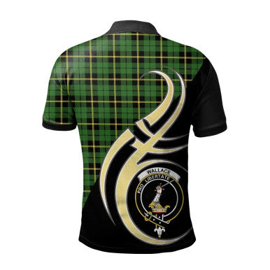 Scottish Wallace Hunting - Green Clan Crest Tartan Polo Shirt Believe in Me Back Side Tartan Plaid