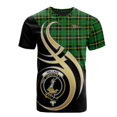 Scottish Wallace Hunting - Green Clan Crest Tartan T-Shirt Believe in Me Front Side Tartan Plaid