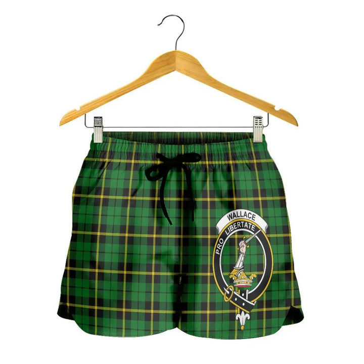 Scottish Wallace Hunting - Green Clan Crest Tartan Women Shorts