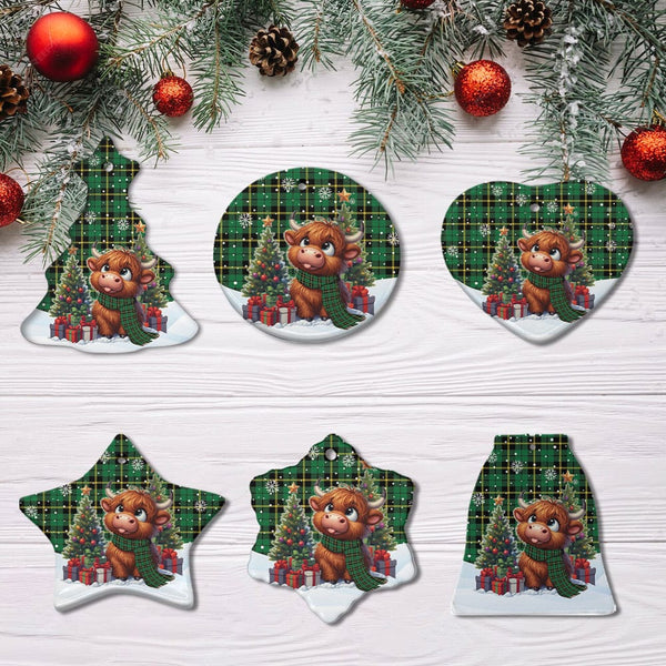 Scottish Wallace Hunting - Green Clan Tartan Ceramic Ornament Cute Highland Cow Christmas All Style Tartan Plaid
