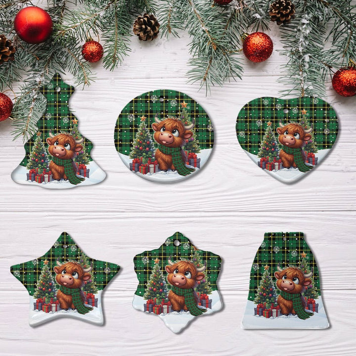 Scottish Wallace Hunting - Green Clan Tartan Ceramic Ornament Cute Highland Cow Christmas All Style Tartan Plaid
