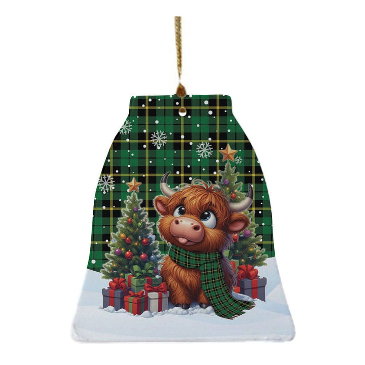 Scottish Wallace Hunting - Green Clan Tartan Ceramic Ornament Cute Highland Cow Christmas Bell Style Tartan Plaid