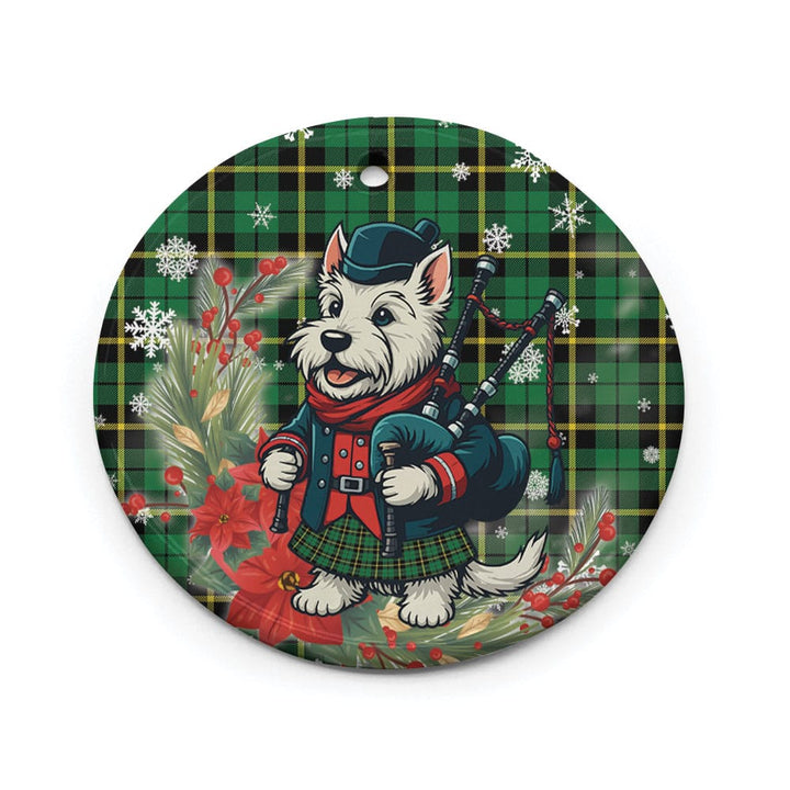 Scottish Wallace Hunting - Green Clan Tartan Ceramic Ornament Cute Scottish Terrier Dog Circle Style Tartan Plaid