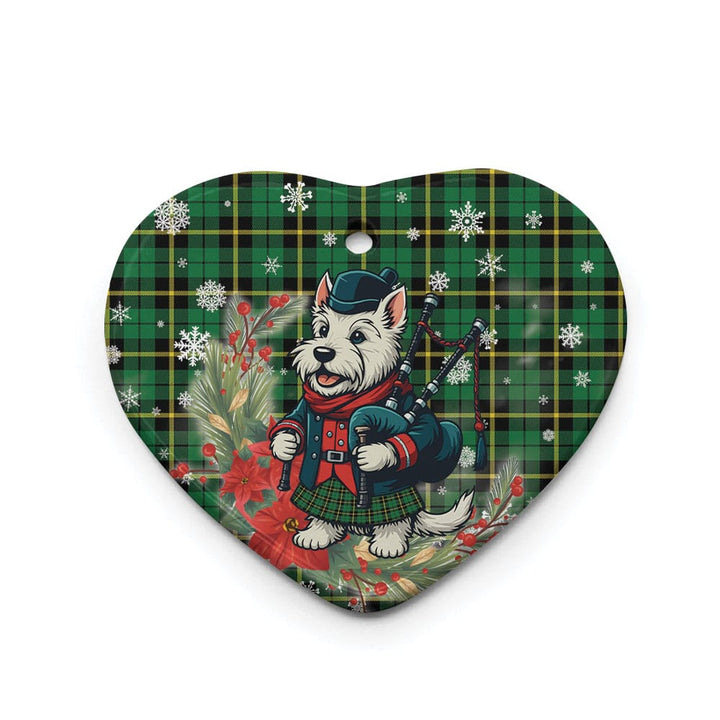Scottish Wallace Hunting - Green Clan Tartan Ceramic Ornament Cute Scottish Terrier Dog Heart Style Tartan Plaid