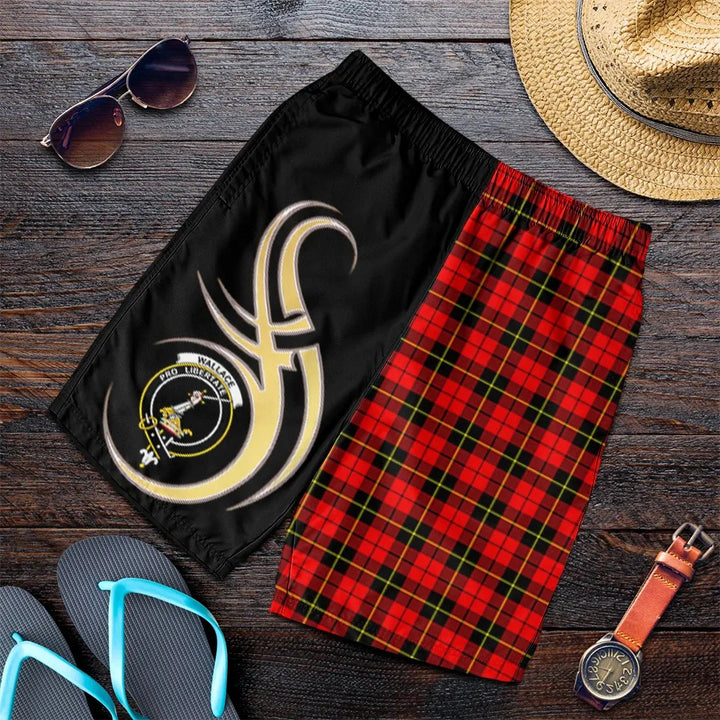 Scottish Wallace Hunting - Red Clan Crest Tartan Believe in Me Men's Shorts