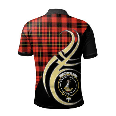 Scottish Wallace Hunting - Red Clan Crest Tartan Polo Shirt Believe in Me Back Side Tartan Plaid