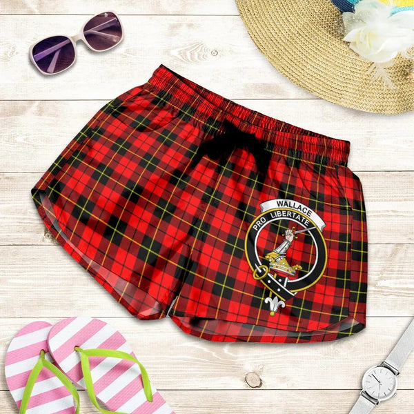Scottish Wallace Hunting - Red Clan Crest Tartan Women Shorts