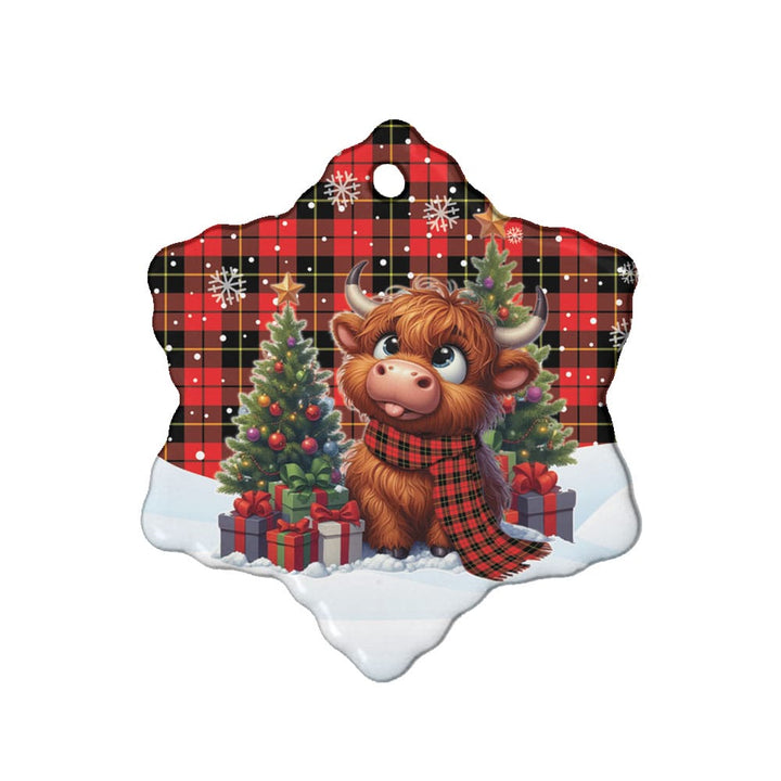 Scottish Wallace Hunting - Red Clan Tartan Ceramic Ornament Cute Highland Cow Christmas Snow Flake Style Tartan Plaid
