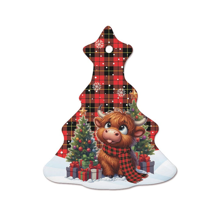 Scottish Wallace Hunting - Red Clan Tartan Ceramic Ornament Cute Highland Cow Christmas Tree Style Tartan Plaid