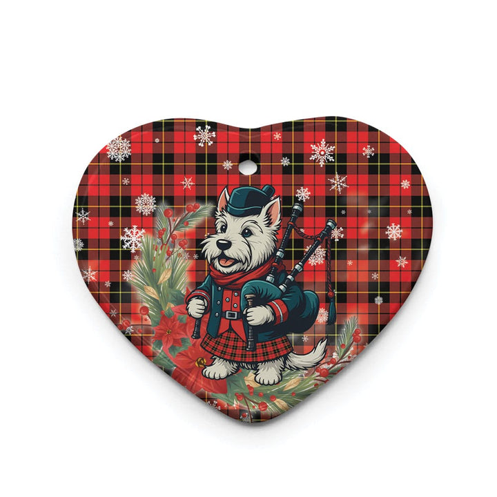 Scottish Wallace Hunting - Red Clan Tartan Ceramic Ornament Cute Scottish Terrier Dog Heart Style Tartan Plaid