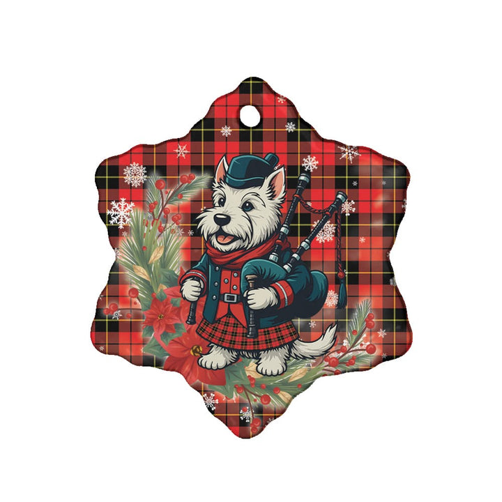 Scottish Wallace Hunting - Red Clan Tartan Ceramic Ornament Cute Scottish Terrier Dog Snow Flake Style Tartan Plaid