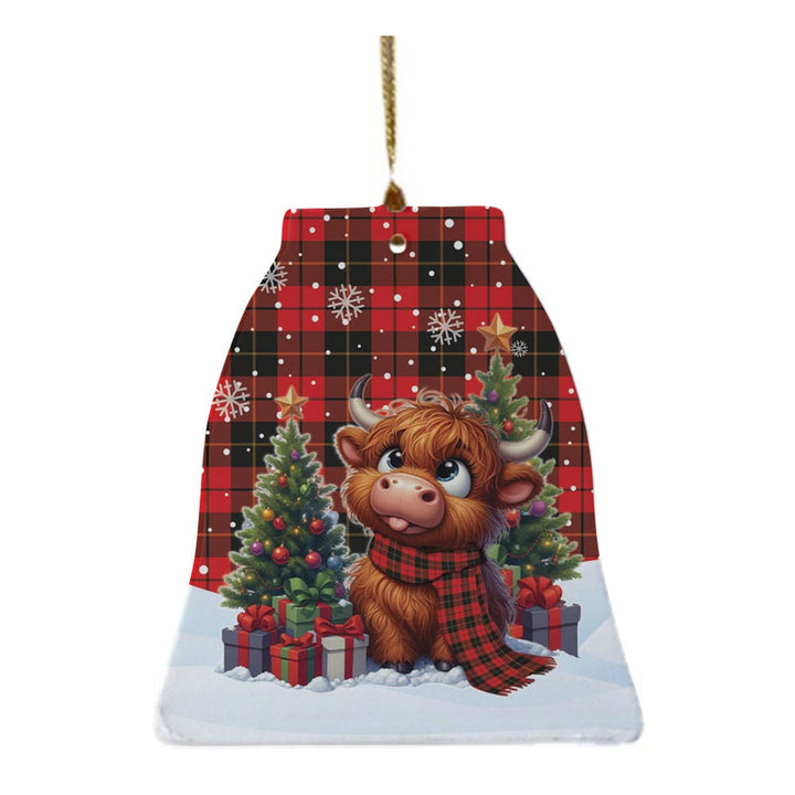 Scottish Wallace Weathered Clan Tartan Ceramic Ornament Cute Highland Cow Christmas Bell Style Tartan Plaid