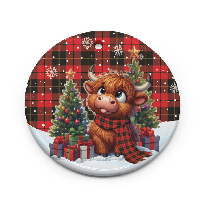 Scottish Wallace Weathered Clan Tartan Ceramic Ornament Cute Highland Cow Christmas Circle Style Tartan Plaid